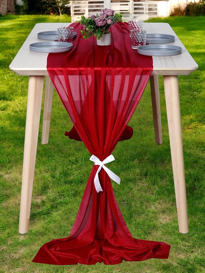 MDS 10 Pack 10ft Chiffon Table Runner 29 x 120 Inches Sheer Wedding Runner by MDS
