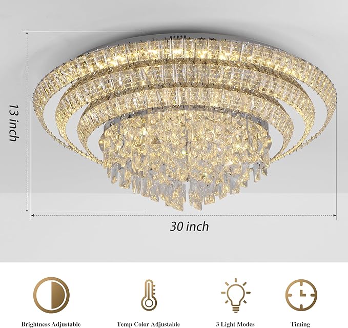 30 inch Crystal Silver Ceiling-Light Flush Mount - Image 4