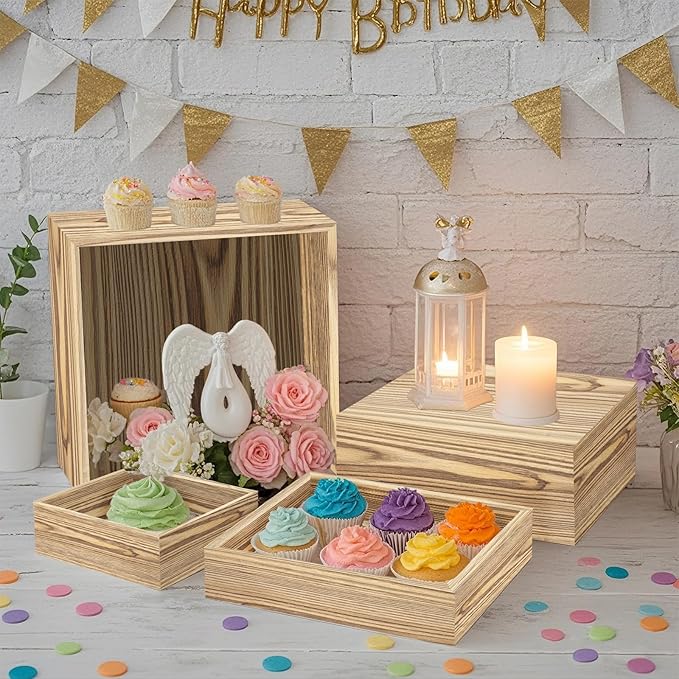 4 Pcs Buffet Risers, Wood Food Riser Dessert Display Stand - Image 3