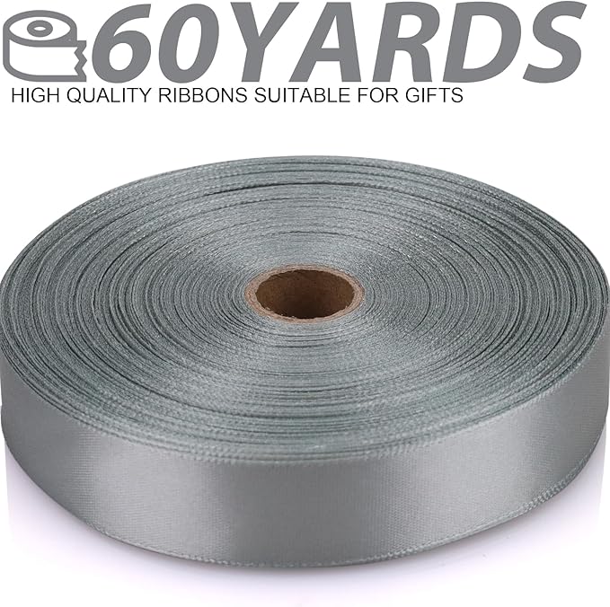 Silver Ribbon 7/8 Inch 60 Yards Satin Craft Ribbon-Single Face Polyester Ribbon - Image 2