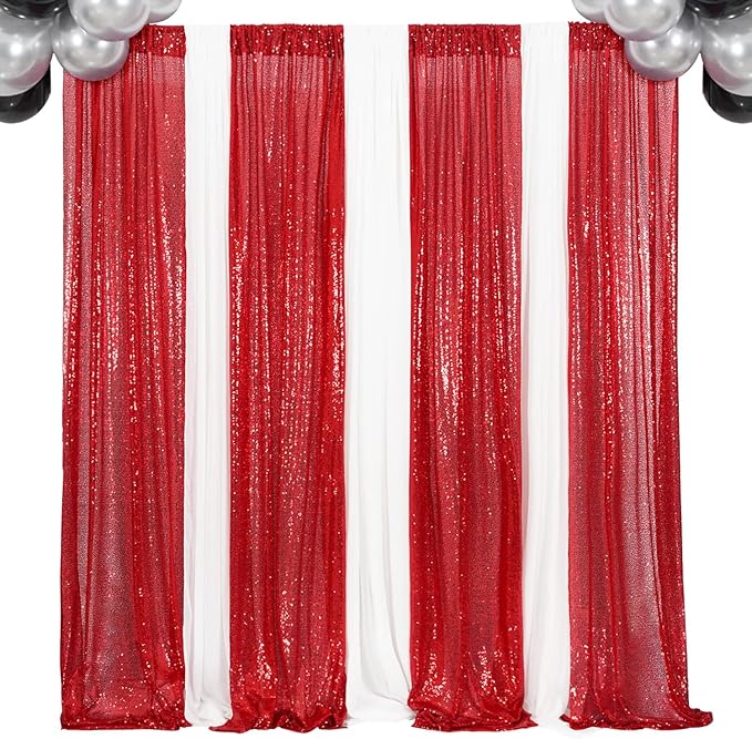 4Pcs 2Ft x 8Ft Red Sequin Backdrop Curtains, Glitter Photography Background - Image 8