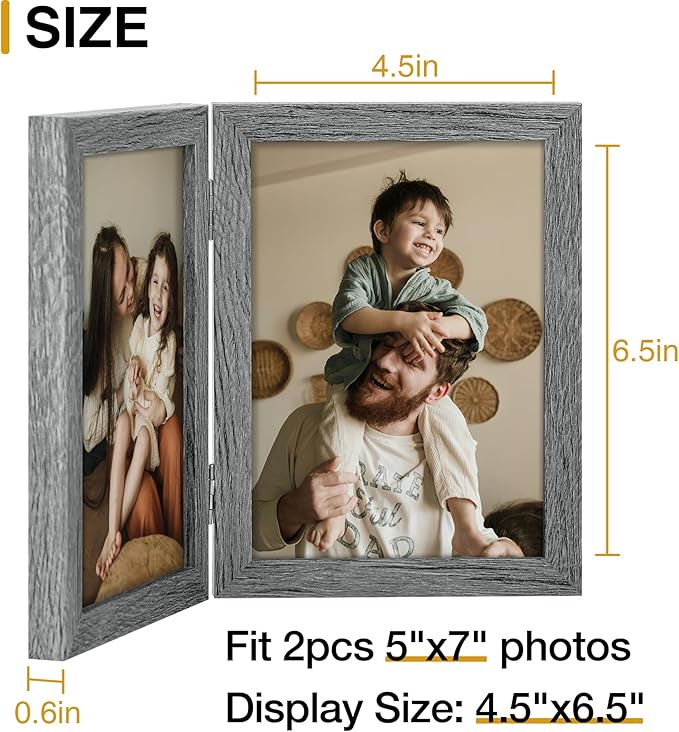 decorUhome Double 5x7 Picture Frame Vertical, Engineered Wood Bifold Photo Frame - Image 4