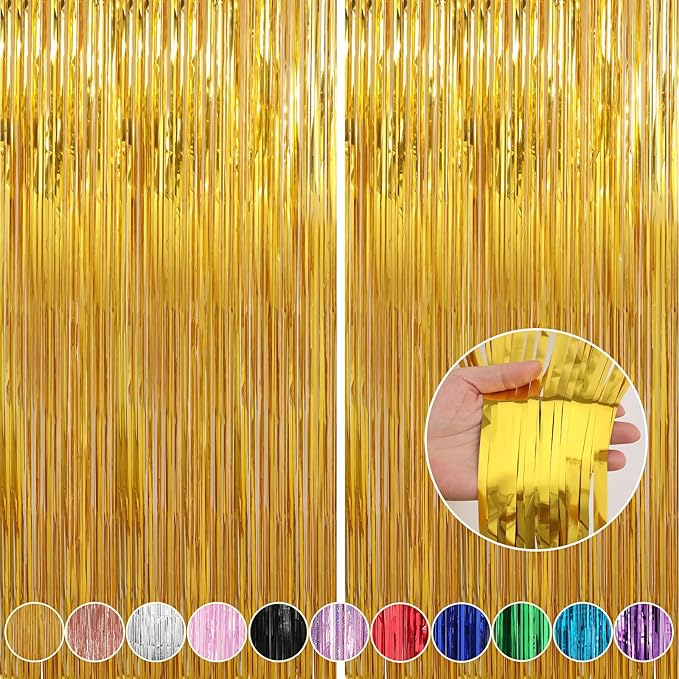 6 Pack Gold Foil Fringe Curtains Streamers Party Decorations 3.3 x 8.2 ft by Profasion