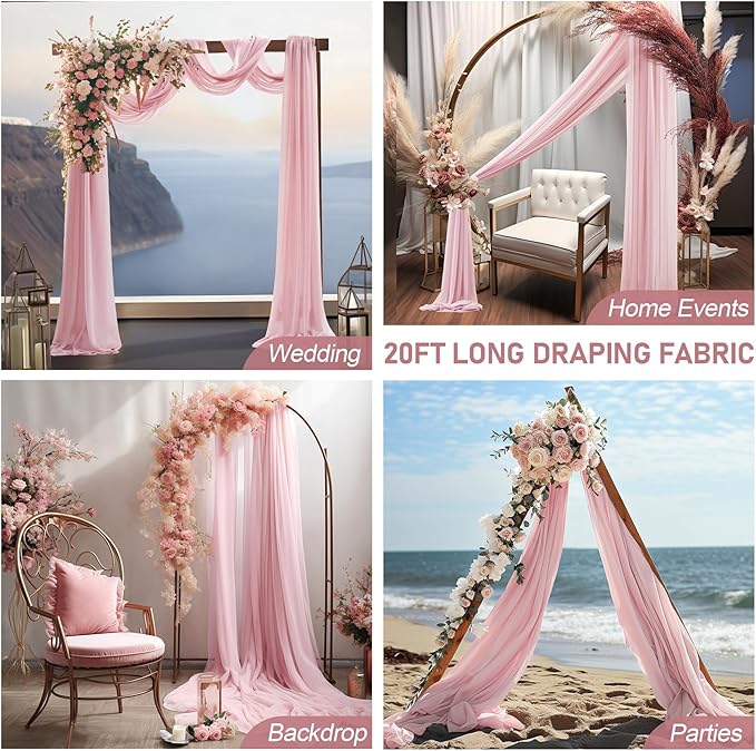 Wedding Arch Draping Fabric, 1 Panel 30" x 20Ft Dusty Rose Sheer Curtain Drapes - Image 9