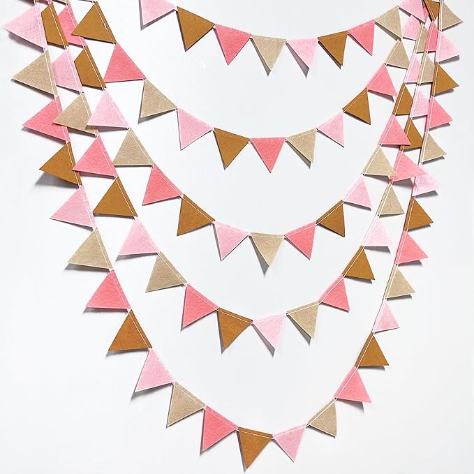 Boho Party Decorations Brown Blush Pink Felt Hanging Triangle Mini Bunting by pinkblume