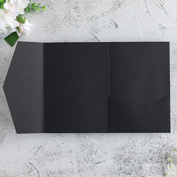20 PCS Black Tri-fold Laser Cut Wedding Invitation Pockets - Image 4