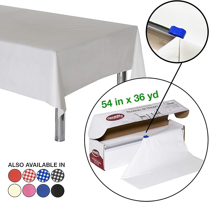Neatiffy Disposable Plastic Table Cloth Roll | 54 in x 108 Ft Waterproof - Image 2