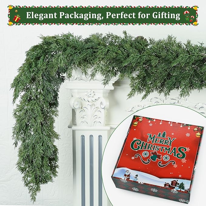 16ft Christmas Cedar Garland, Real Touch Pine Garland, Realistic Cypress - Image 7