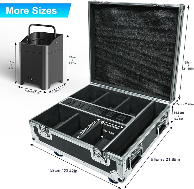 9600mAh Wireless Uplights with Charging Case, 6x18W RGBWA UV Stage Lights - Image 9