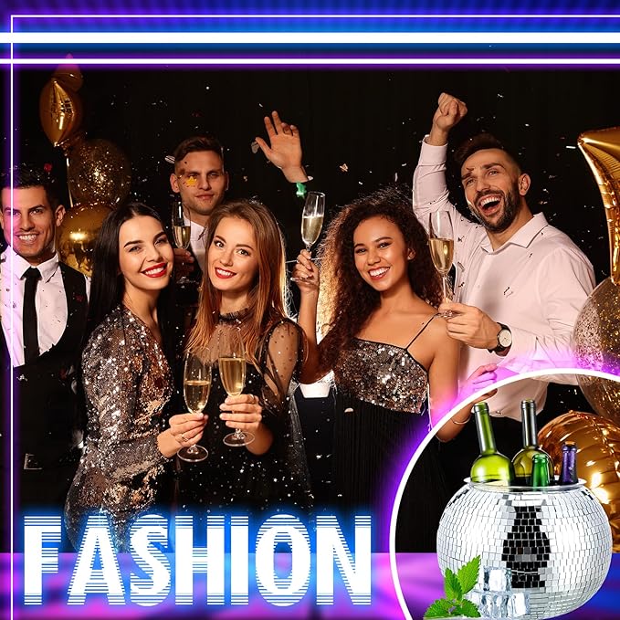 Hoolerry 11L Disco Ball Ice Bucket Mirror Silver Disco Party Champagne Bowl Cup - Image 7