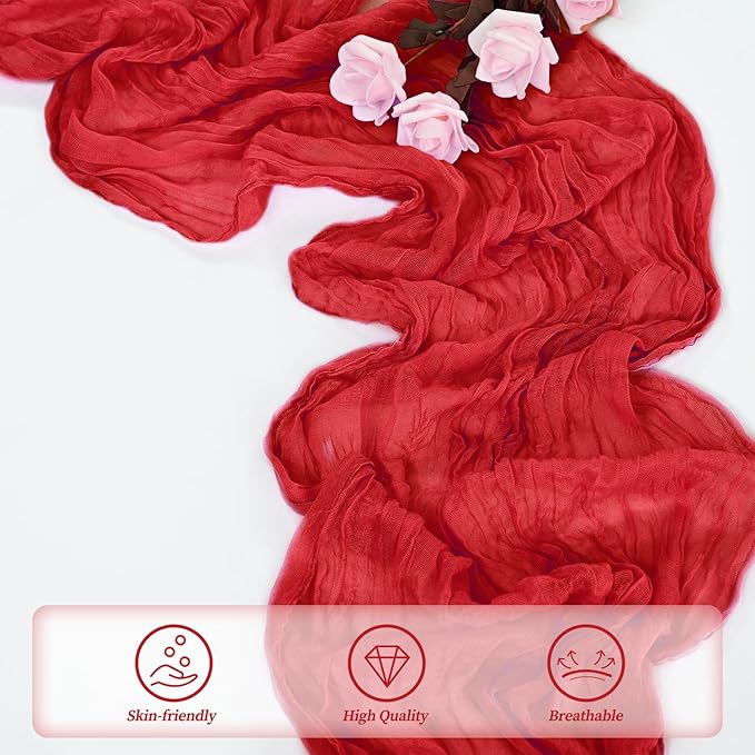 6 Pack Red 10FT Cheesecloth Table Runner Rustic Gauze Fabric Cheese Cloth Table - Image 5
