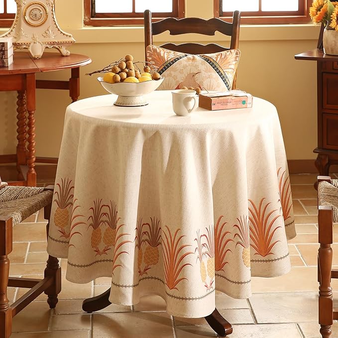 patdrea Designer Tablecloth for Round Table, Pineapple Pattern Linen Tablecloths - Image 8