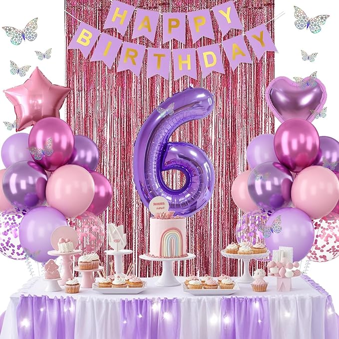 Pink Purple 6th Birthday Party Decorations - Image 4
