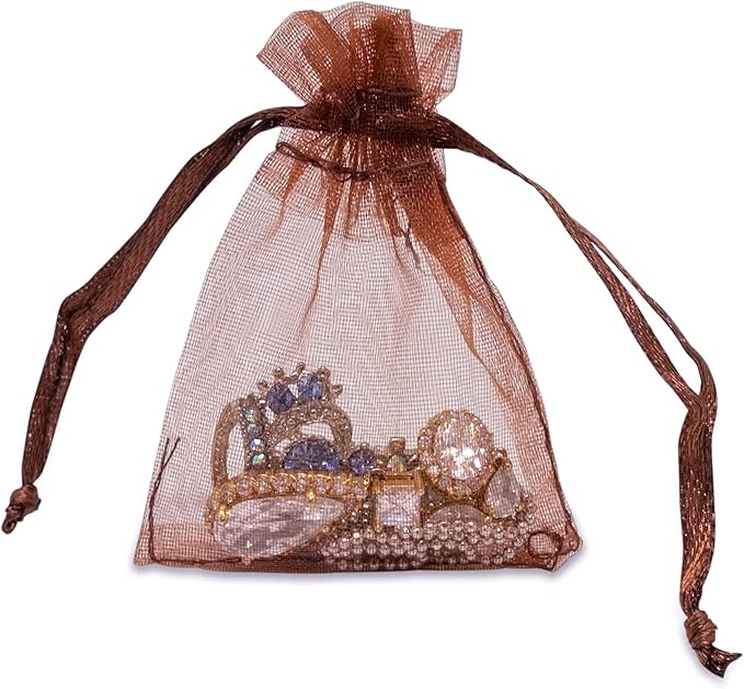 TheDisplayGuys 48-Pack 2" x 2-3/4" Brown Sheer Organza Gift Bags - Image 6