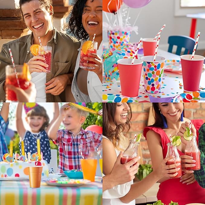 7.75'' x 0.24'' Red Polka Dots Disposable Paper Straws - Image 7