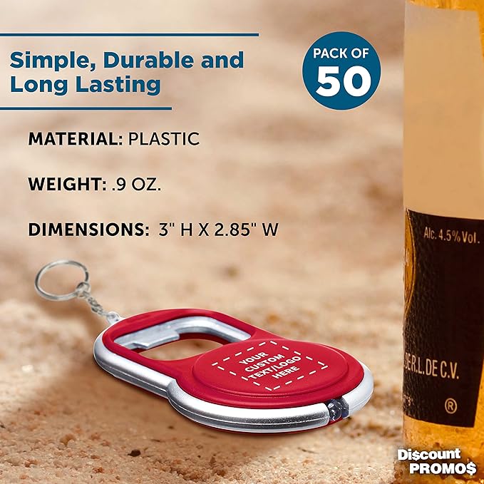 DISCOUNT PROMOS Custom Bottle Opener & LED Keychains Set of 50, Personalized - Image 4