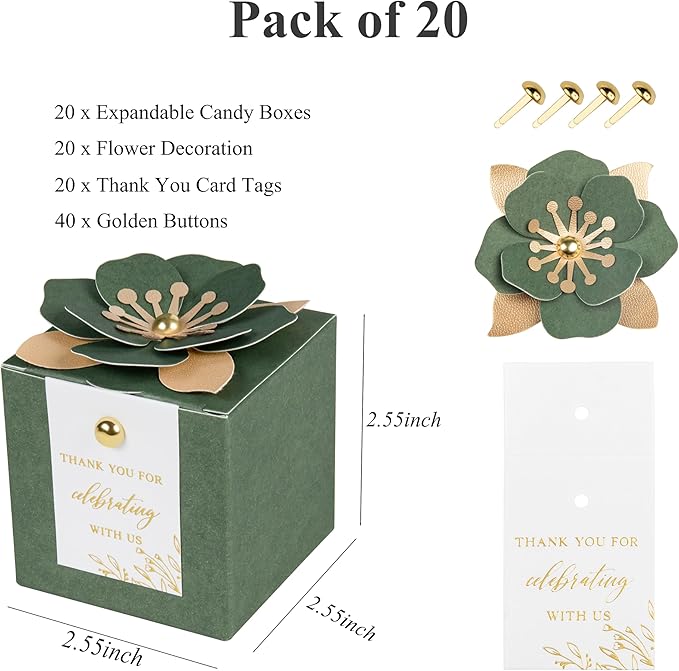 FEIYI 20 PCS Favor Boxes, 3 In 1 Olive Green Candy Boxes - Image 2