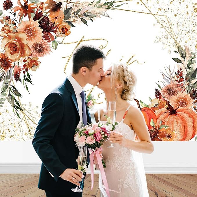 Mocsicka Fall in Love Bridal Shower Backdrop Boho Autumn Leaves Pumpkin Briddal - Image 2