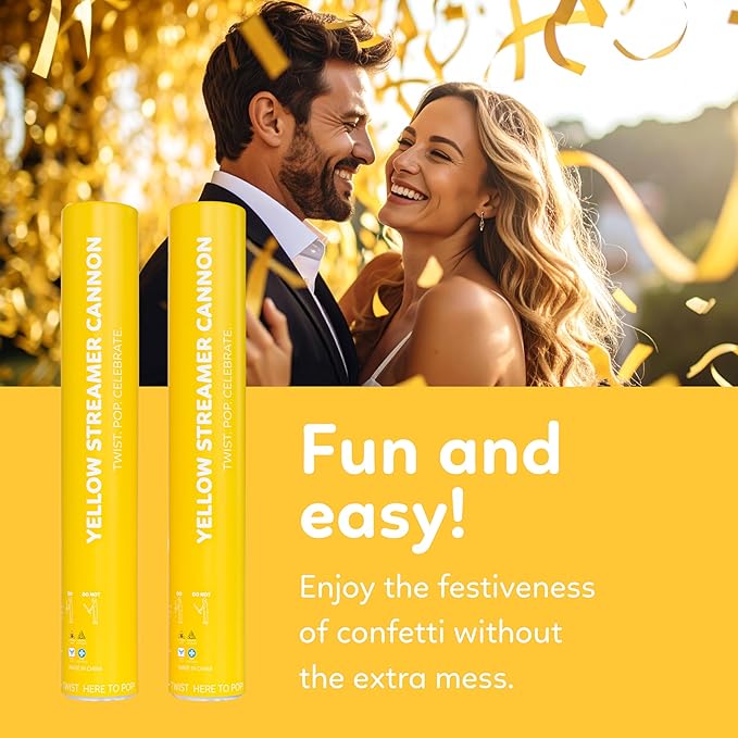 2 Pack Streamer Cannon Confetti Poppers | Biodegradable Yellow Confetti | TUR - Image 2