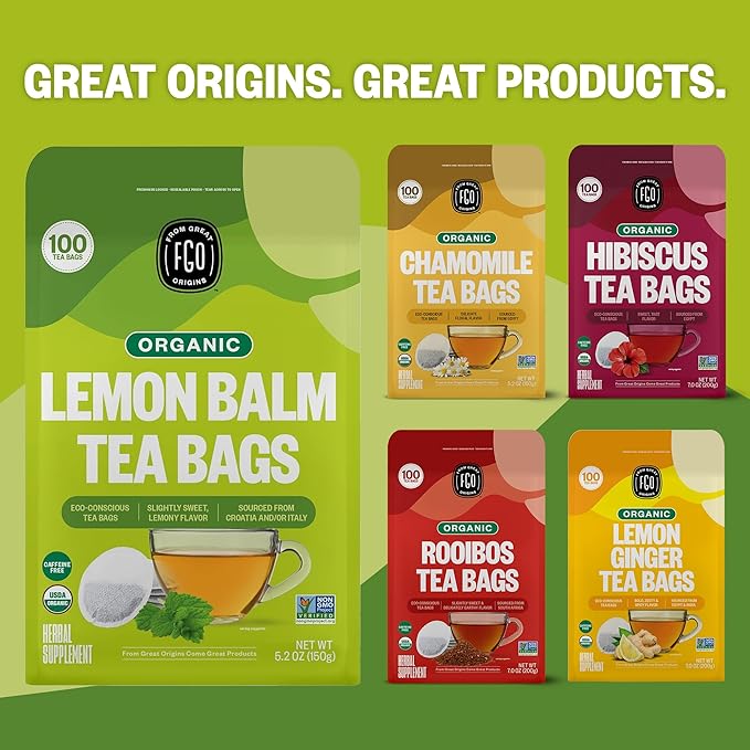 FGO Organic Lemon Balm Tea, Eco-Conscious Herbal Tea Bags, Resealable Bag - Image 7