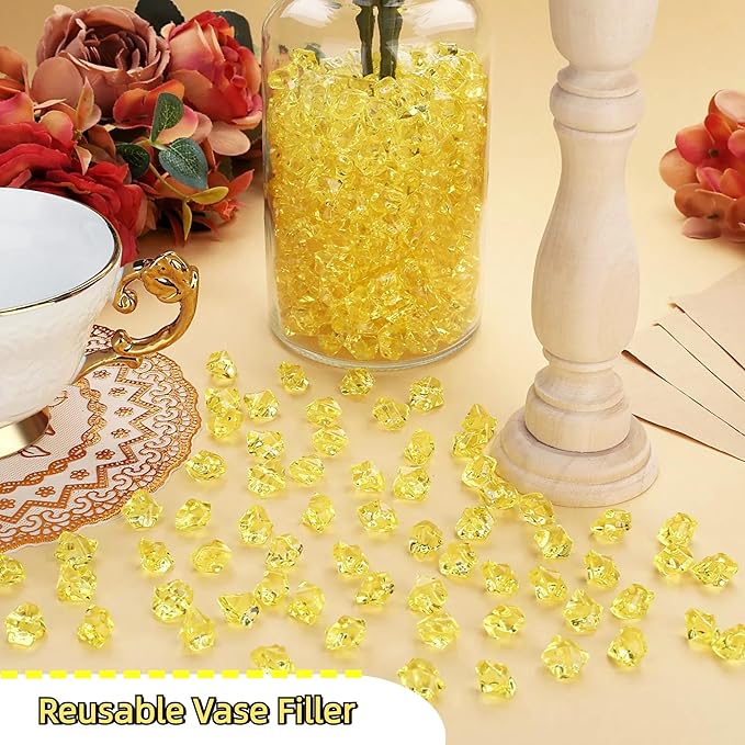 YATOJUZI 500pcs Fake Ice Cubes Yellow Acrylic Crushed Rocks Vase Fillers - Image 4