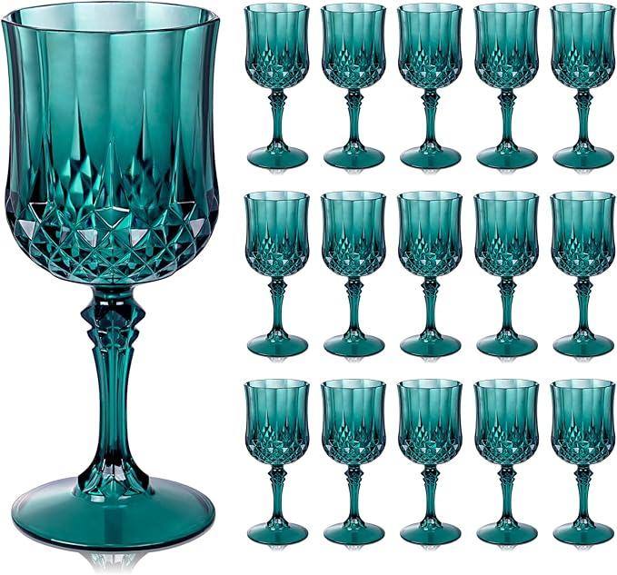 Ciaell 24PCS Green Plastic Wine Glasses - 7 Oz Plastic Goblets by Ciaell