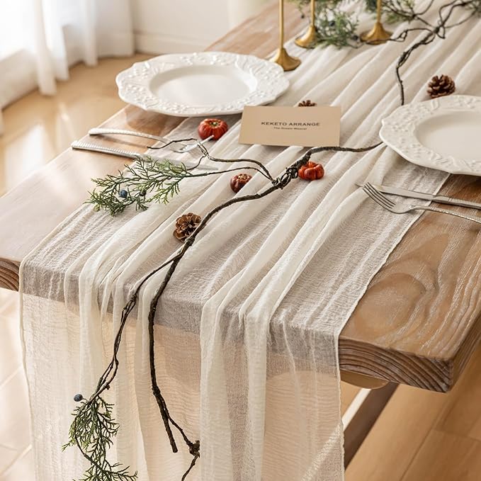 3pcs Ivory Gauze Rustic Cheesecloth Table Runner 120 Inch 10 FT by KEKETOARRANGE