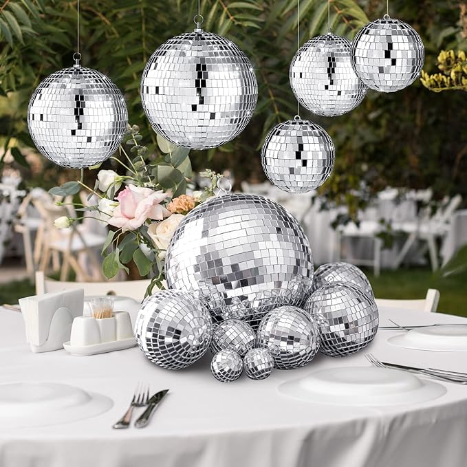 Haull 8 Pcs Large Disco Ball Set Silver Mirror Disco Reflective Ball - Image 5