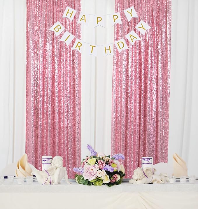 ShinyBeauty Rose Pink Backdrop 2FTx8FT Sequin Backdrops 8 Panels Photo - Image 3