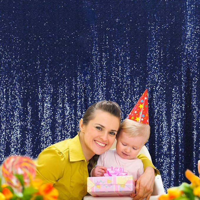 SquarePie Sequin Backdrop 10FT x 10FT Navy Blue Curtain Background - Image 8