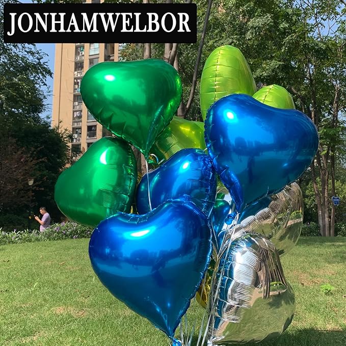 Jonhamwelbor 20Pcs 18 inch Green Foil Mylar Heart Shape Balloons Decorations - Image 4