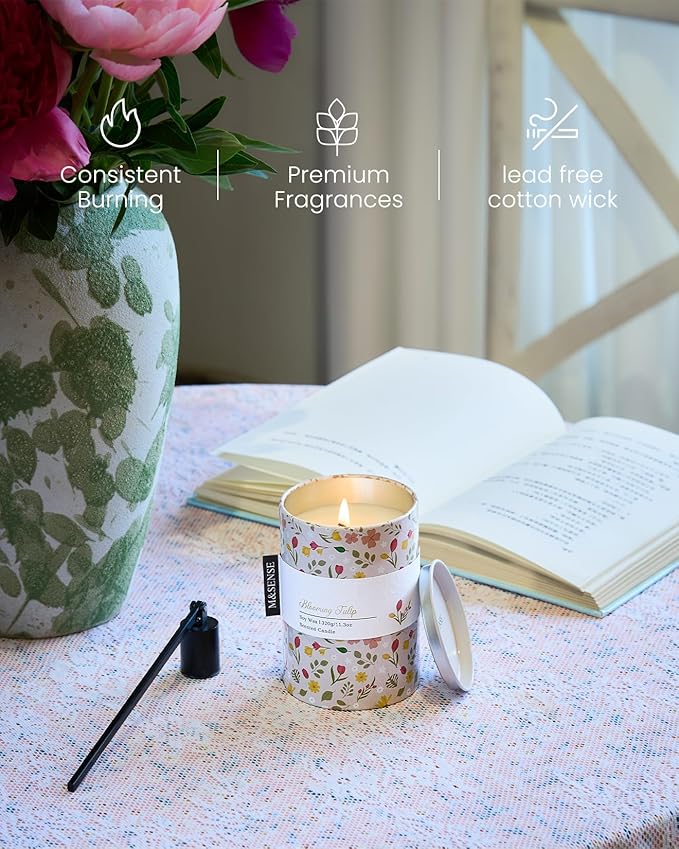 M&SENSE Blooming Tulip Scented Candle, Medium Jar Candle 11.3oz Natural Soy Wax - Image 4