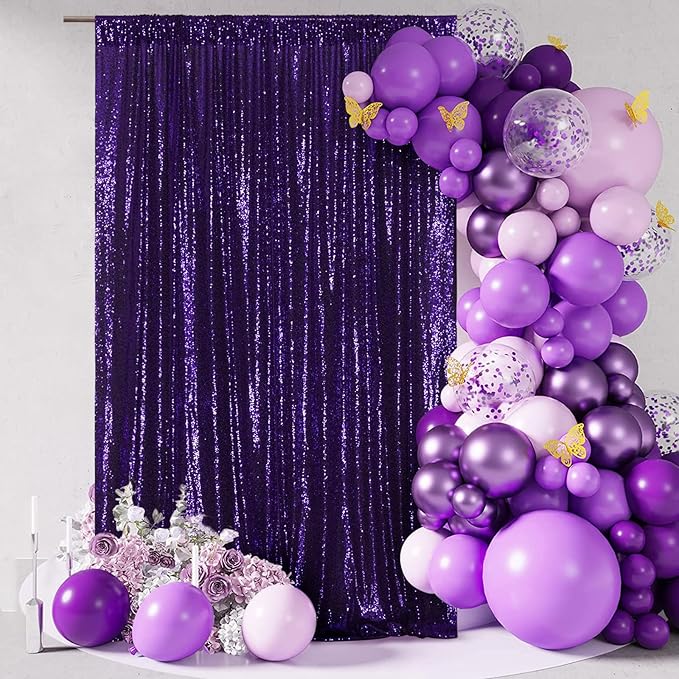 Poise3EHome 4x8ft Purple Sequin Backdrop, Upgrade Shimmer Backdrop - Image 2
