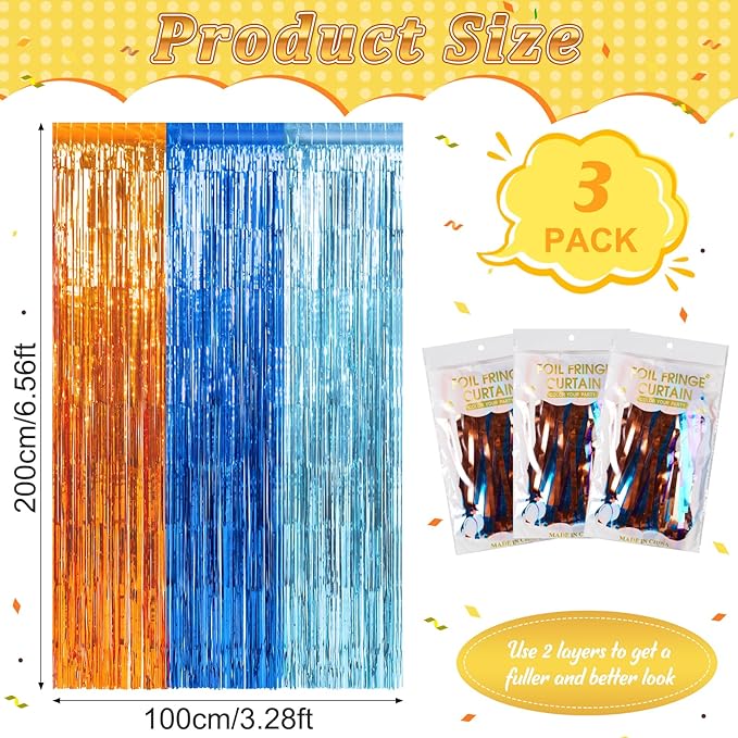 3 Pack 3.3X6.6Ft Blue Dog Foil Fringe Curtains Backdrop Decorations - Image 4
