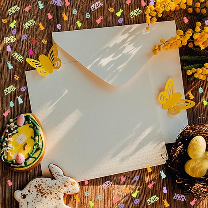 2000Pcs Easter Table Confetti, Bunny Rabbit Egg Chicken Shape Glitter Metallic - Image 3