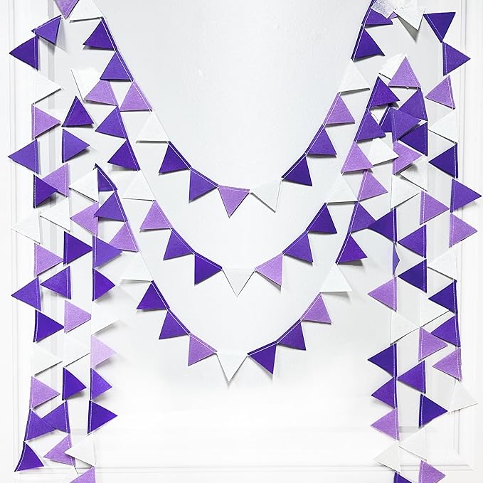 Purple Party Decorations Ombre Lavender Felt Hanging Triangle Mini Bunting - Image 5