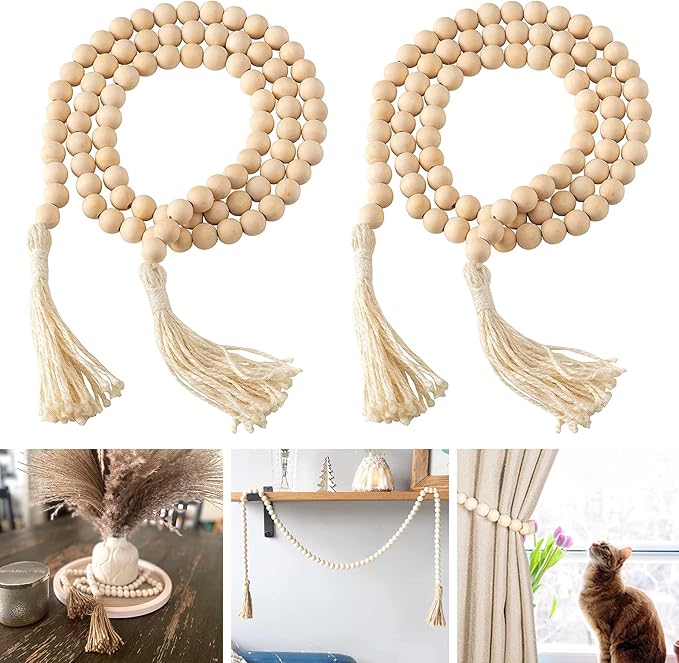 DECORKEY Farmhouse Wood Beads Garland, 2 Pack 58 Inch Wooden Beads by DECORKEY