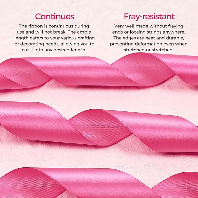 Hot Pink Satin Ribbon 3/8 inch X Continuous 100 Yards, Single Face Polyester - Image 4