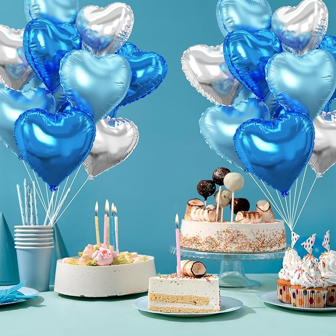 Blue Silver Heart Balloons, 18Inch Silver Helium Polyester Film Balloon - Image 6