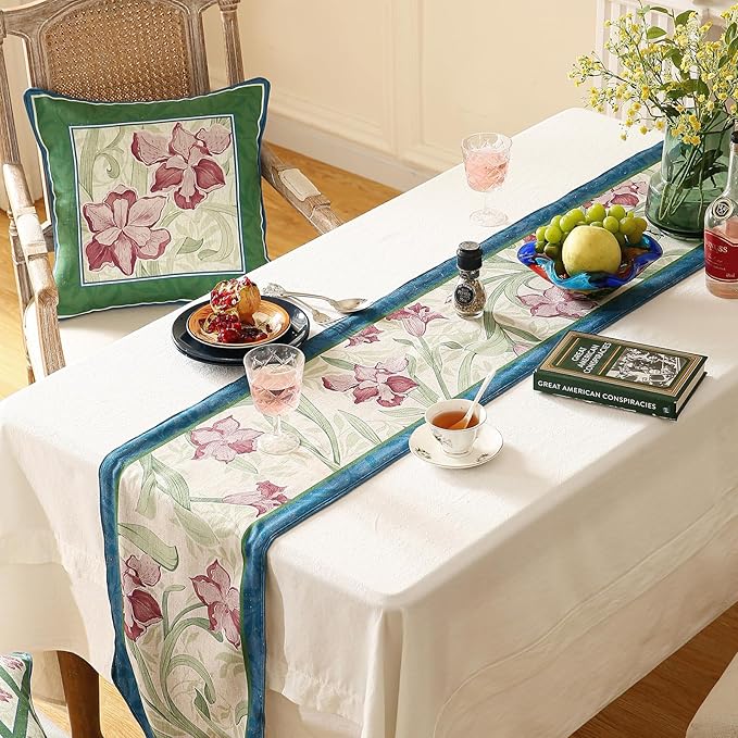 patdrea Designer Elegant Bright Linen Table Runner 102 Inch Long, Mauve Iris - Image 6