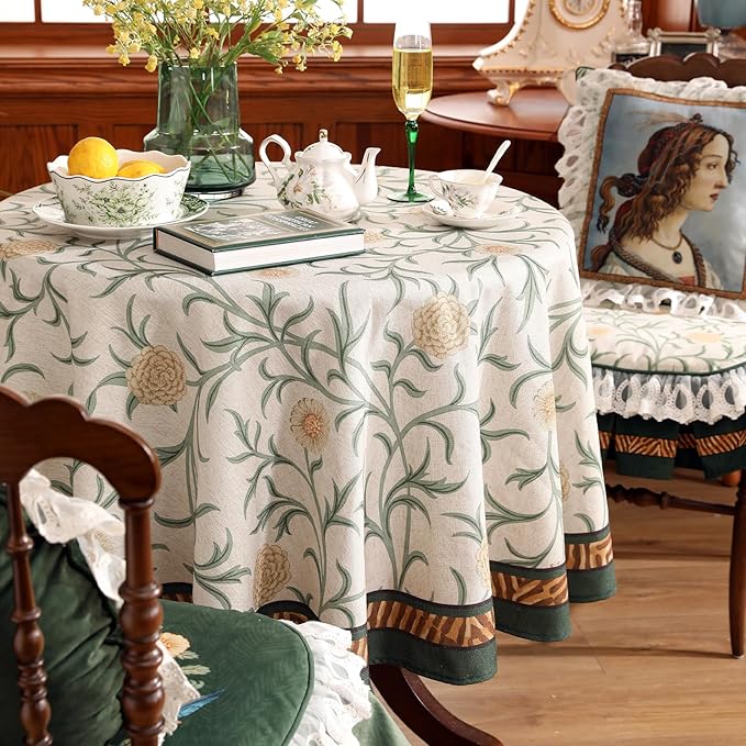 patdrea Designer Vintage Linen Round Tablecloth, French Table Cloth - Image 8
