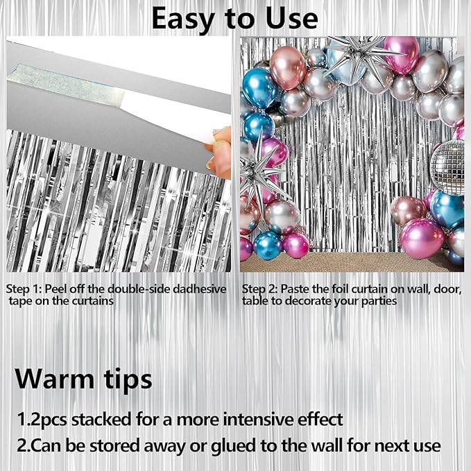4 Packs Silver Foil Fringe Curtain, Baby Shower, Engagement, Bachelorette Party - Image 8