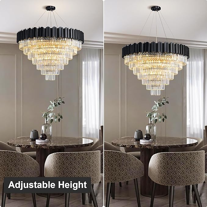 39" Black Crystal Chandelier, 21-Light Modern Luxury Round Chandelier, 7-Tier - Image 4