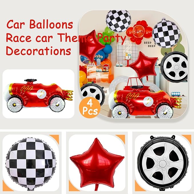 7 Pcs Vintage Race Car Balloon Set, Racing Theme Birthday Party Baby Shower - Image 7