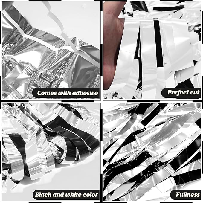 3 Pack 3.3Ft x 6.6Ft Race Car Checkered Foil Fringe Curtain Backdrop Decorations - Image 3