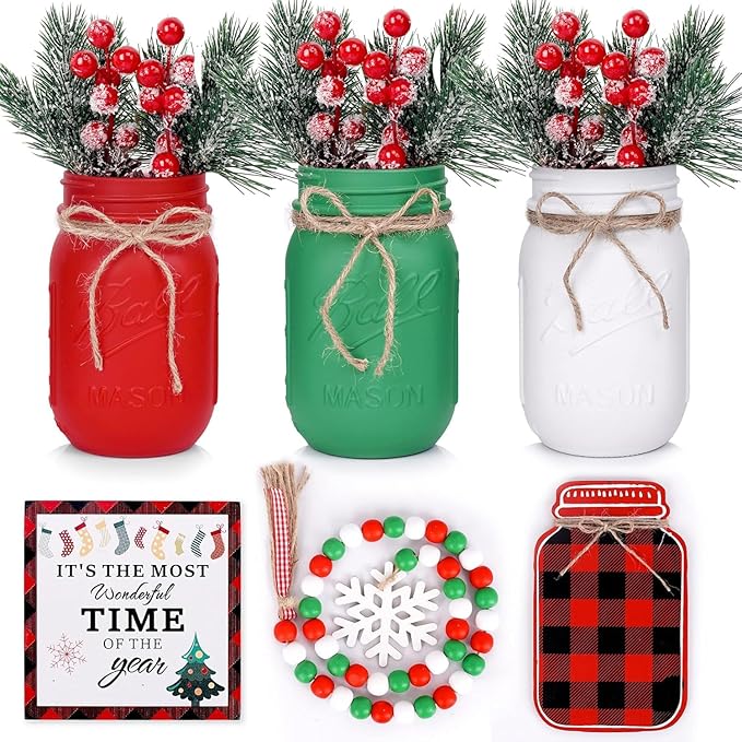 Christmas Centerpiece, Christmas Decor Mason Jars, Centerpiece Table Decorations by CNVOILA