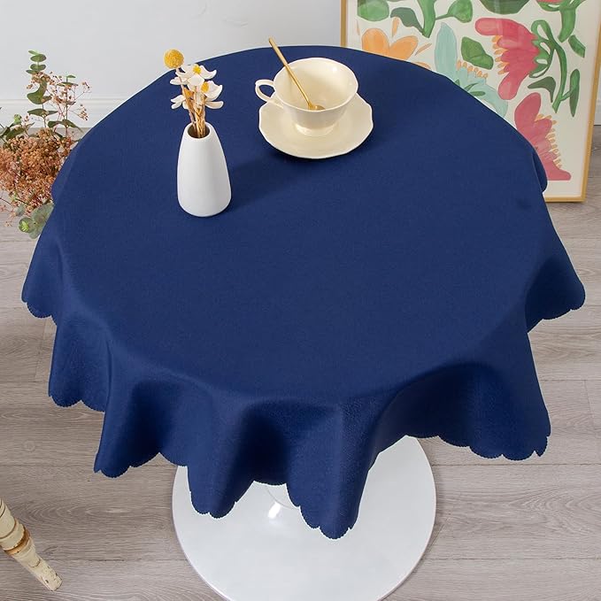 Round Navy Tablecloth 48 Inch Polyester Fabric Washable Table Cloth Decorative - Image 2