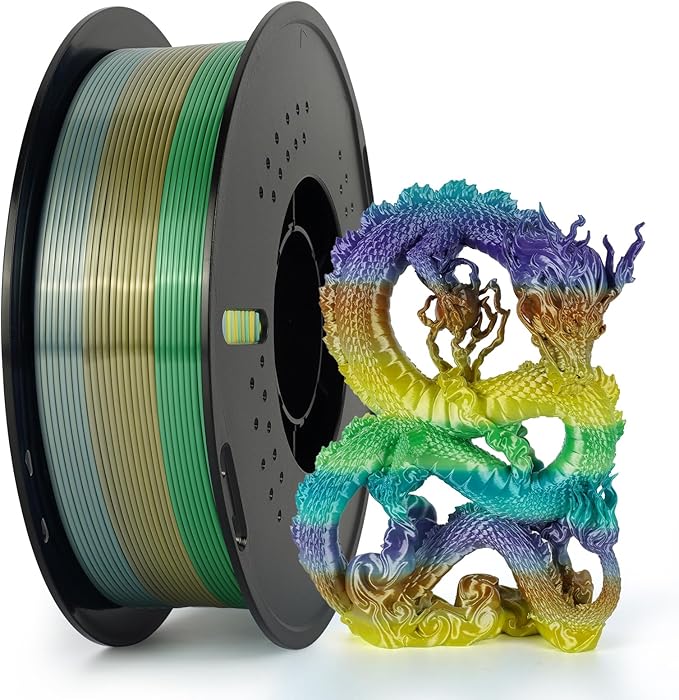 Kingroon Silk PLA Filament 1.75mm Rainbow Color Changing Filament 3D Printer by PrintsPerfectAlways