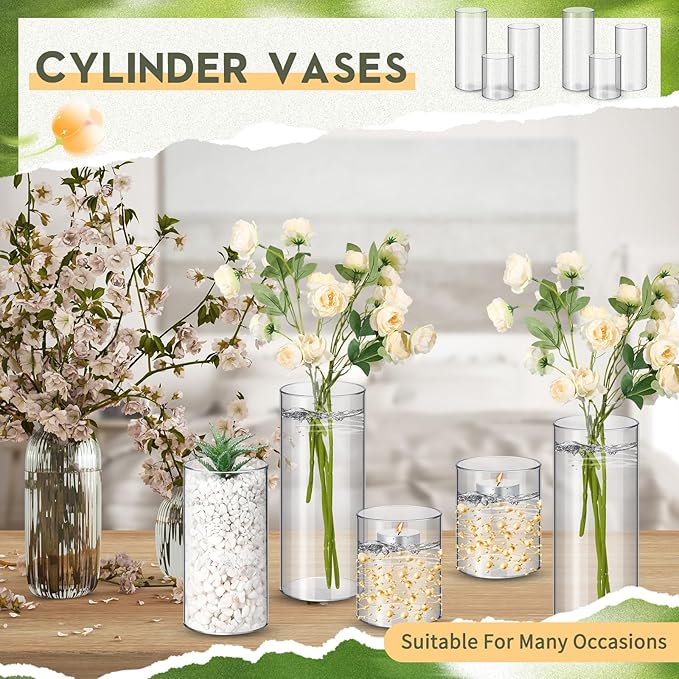 Nuogo 36 Pcs Plastic Cylinder Vases Tall Clear Flower Vases - Image 6