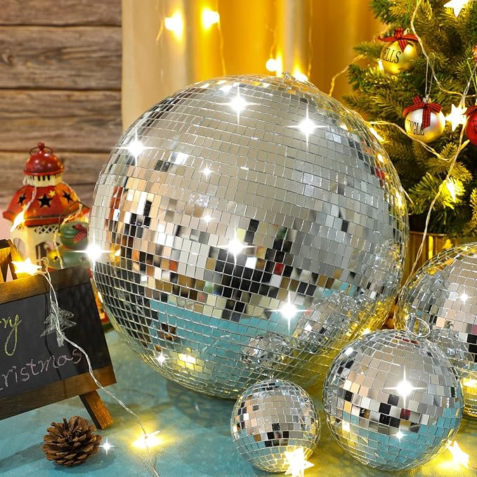 4 pack Large Disco Ball Silver Hanging Disco Balls Reflective Mirror Ball - Image 2